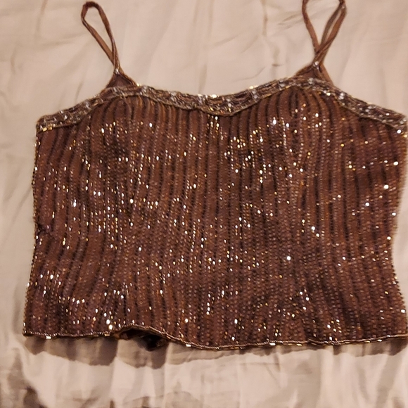 GORGEOUS beaded copper and brown two piece formal dress - Picture 4 of 8